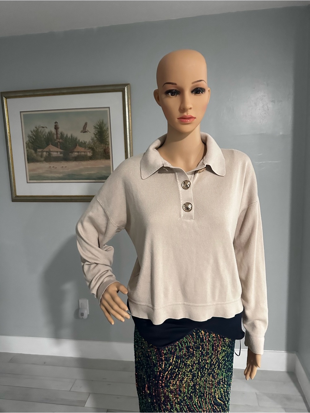 Sioni Cream Collared Pullover with Button Placket